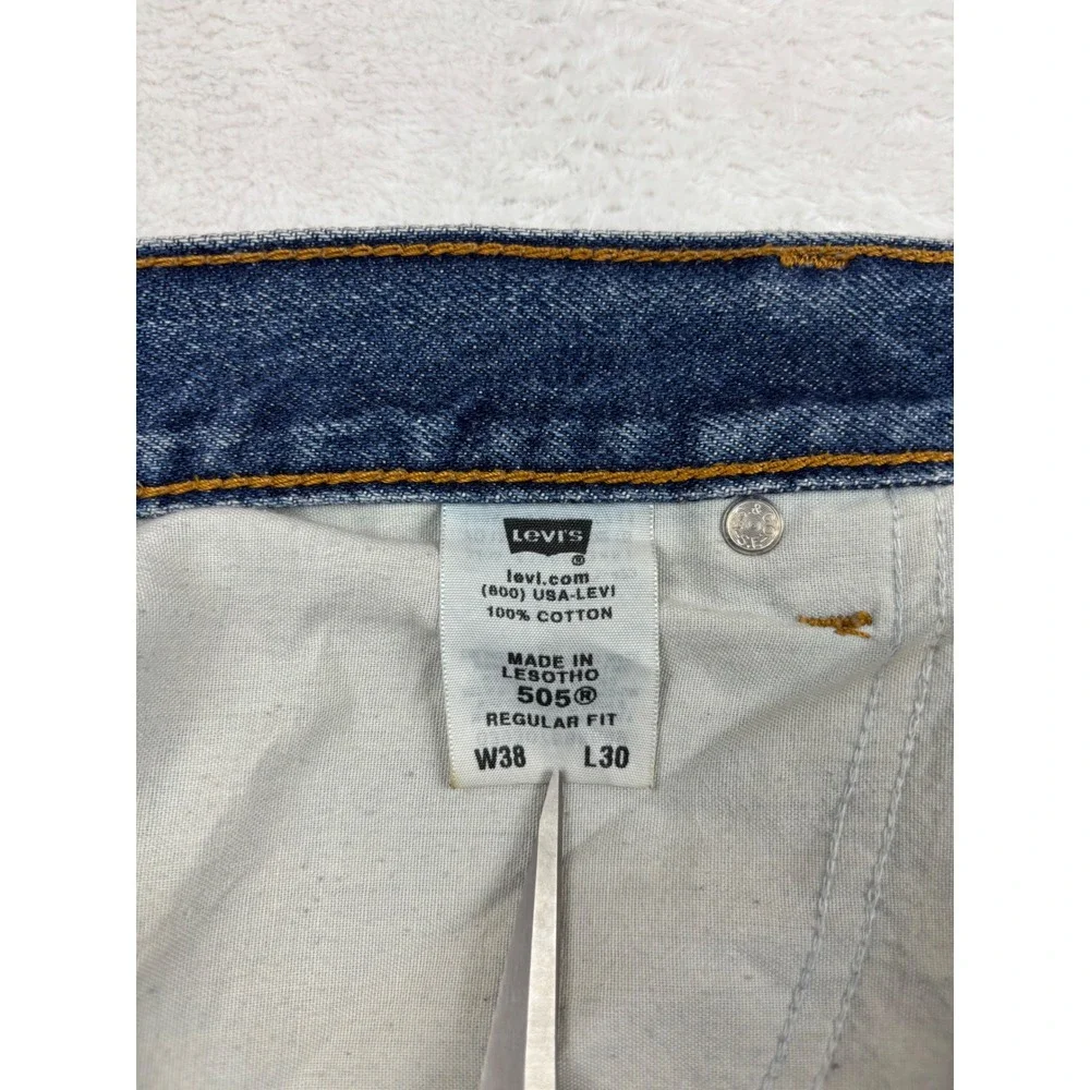 Levis 505 Men's 38x30 Y2K Medium Dark Wash Jeans Blue Distressed Waist Knee Fade